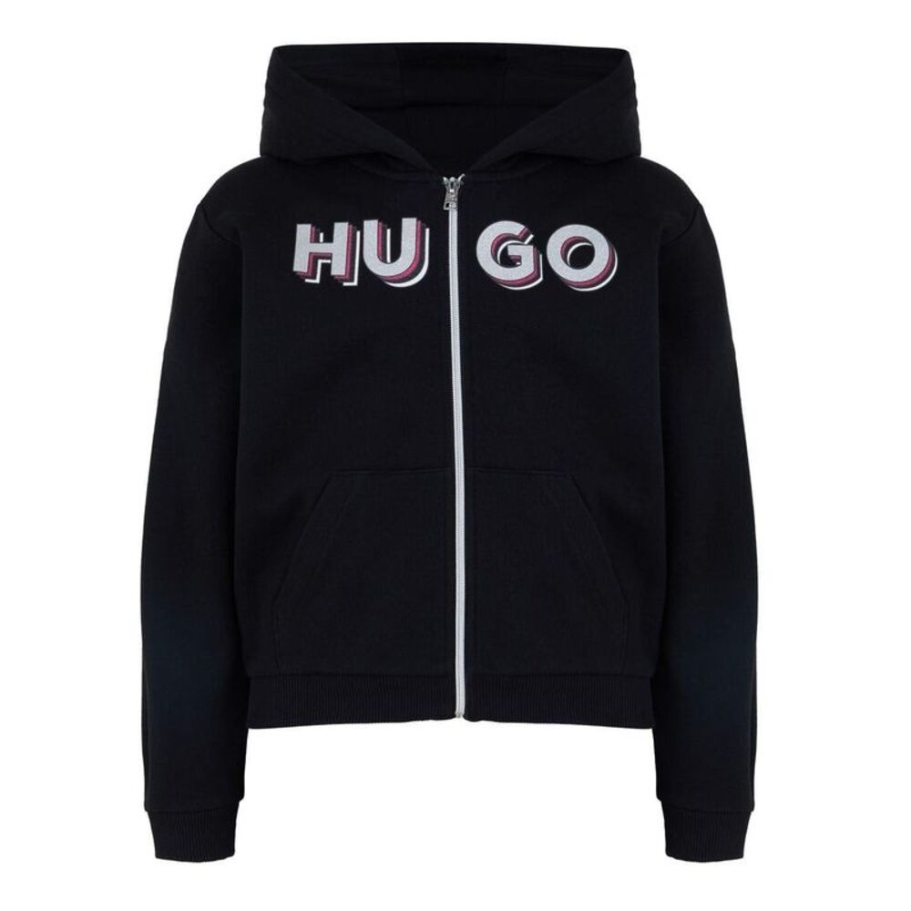 Hugo Childrens/Kids Lettering Logo Regular Full Zip Hoodie / Black